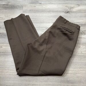 Perma Prest Men's Dress Pants Trousers Regular Fit Brown Career Office W38‎ L30